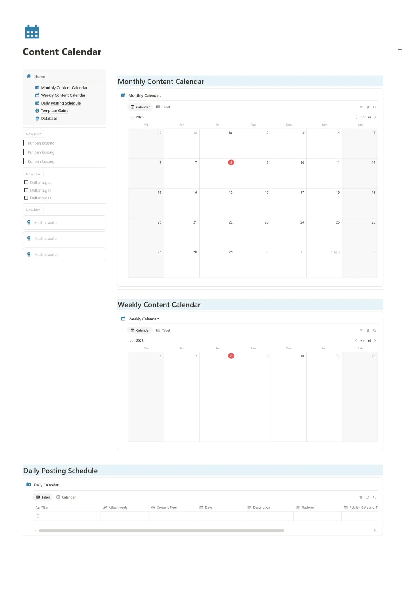Notion Template - Content Calendar - Digiloop Store