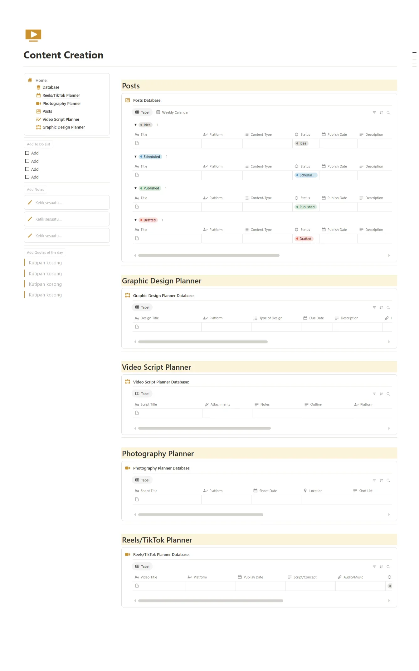 Notion Template - Content Creation - Digiloop Store