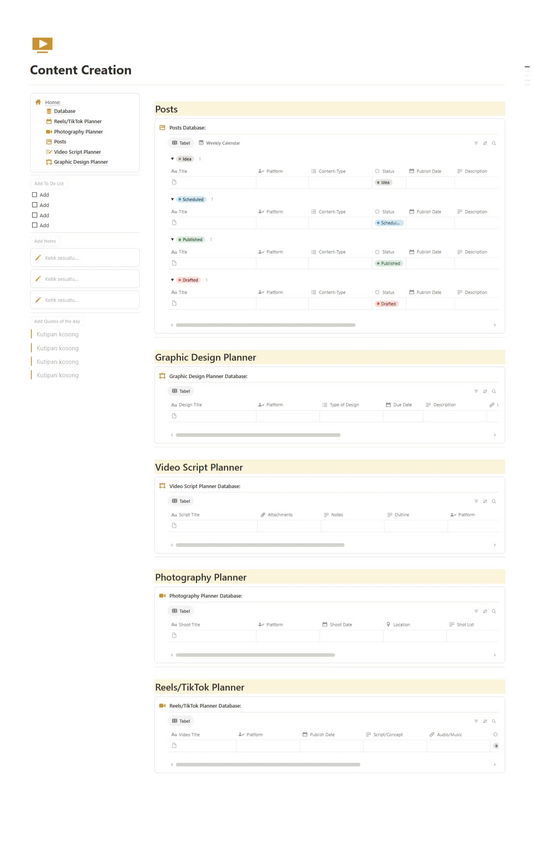 Notion Template - Content Creation - Digiloop Store