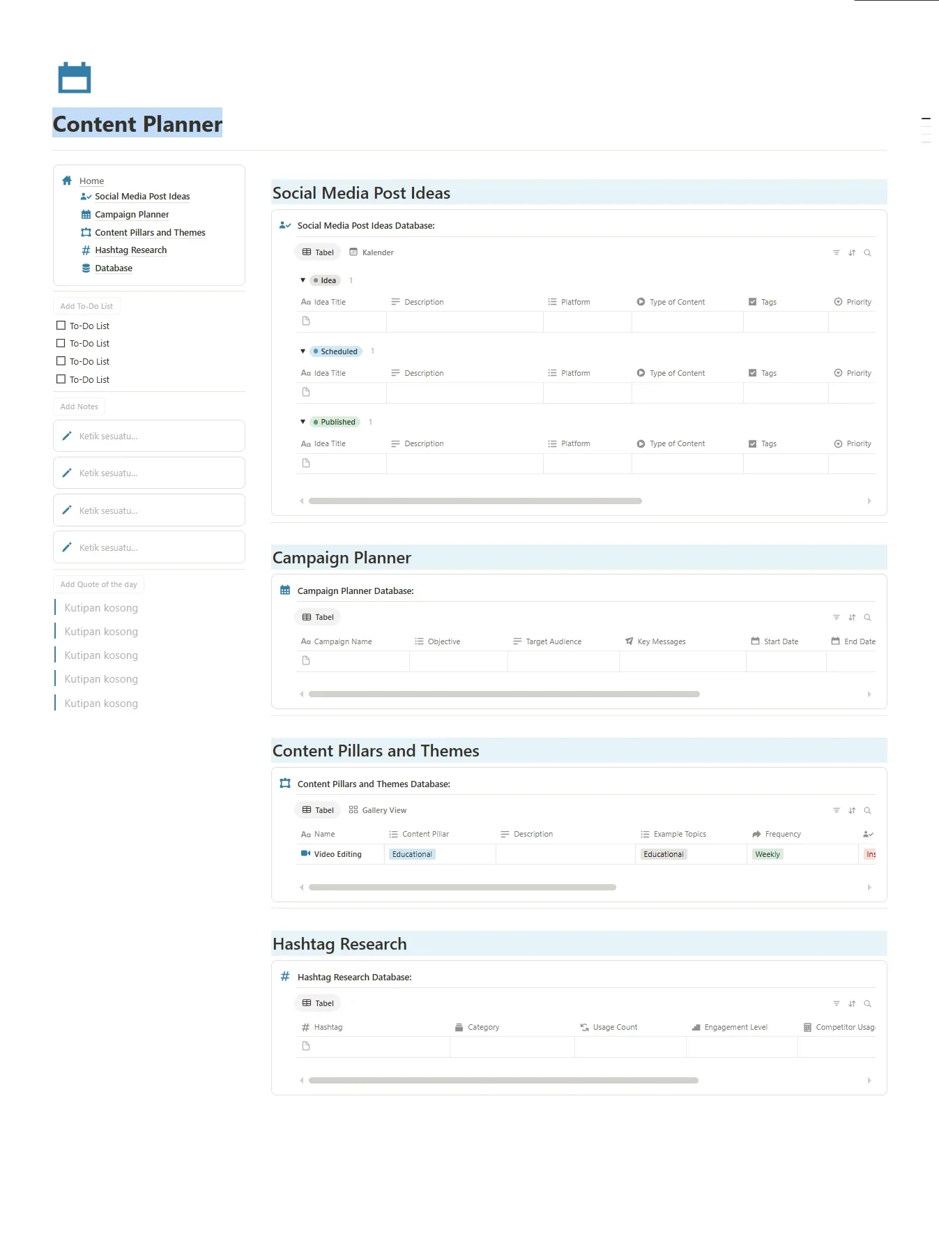 Notion Template - Content Planner - Digiloop Store
