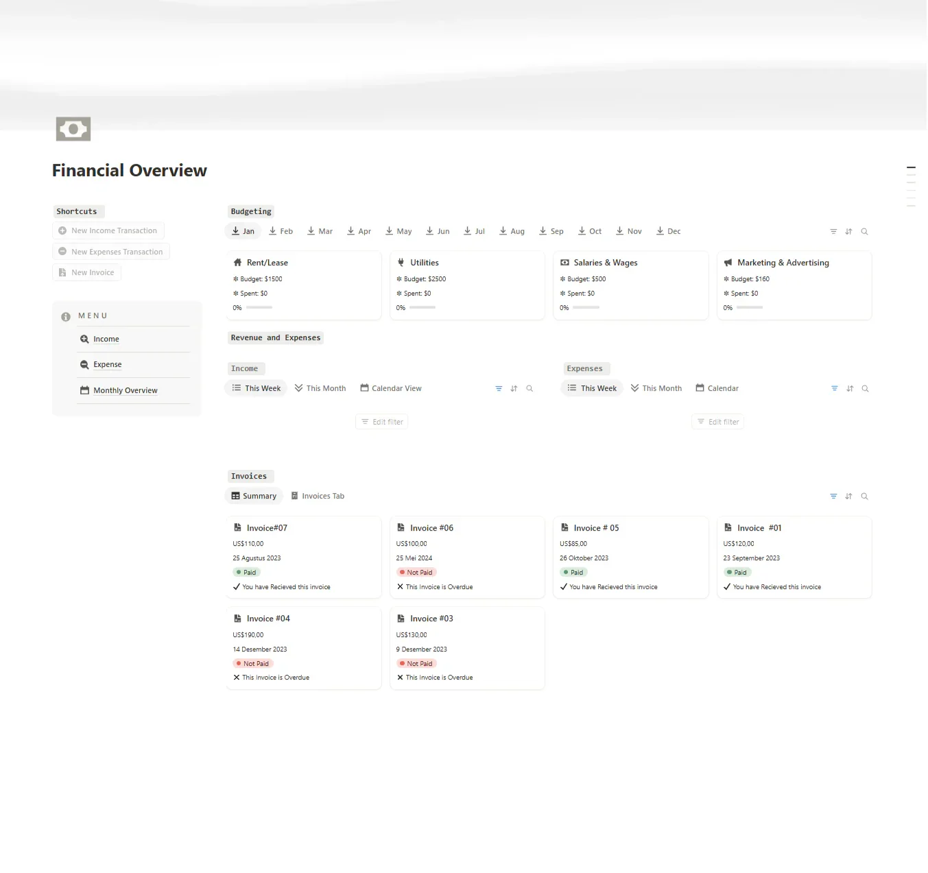 Notion Template - Business Finance Dashboard - Digiloop Store
