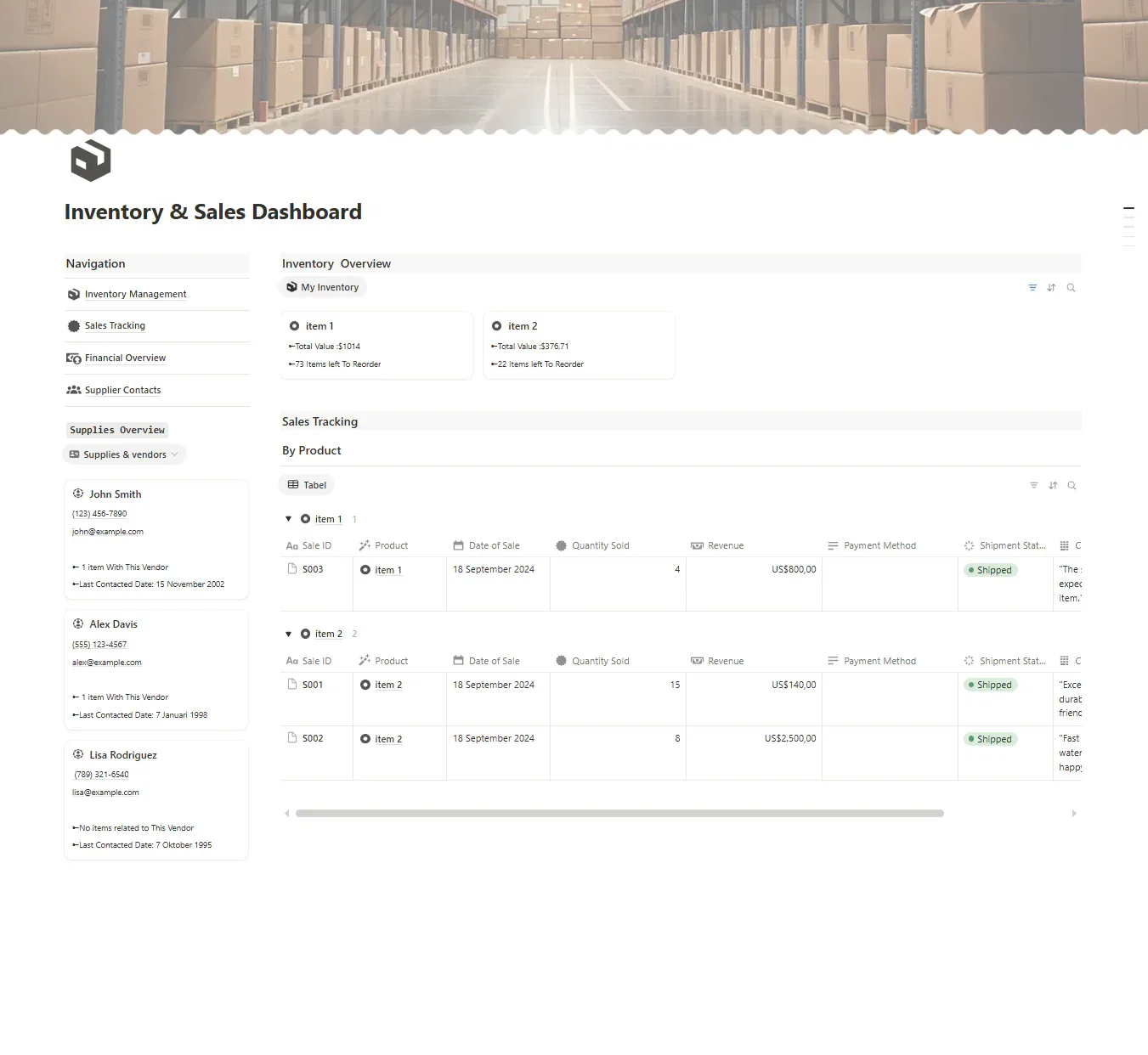 Notion Template - Inventory & Sales Dashboard - Digiloop Store