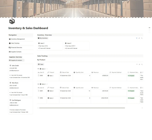Notion Template - Inventory & Sales Dashboard - Digiloop Store