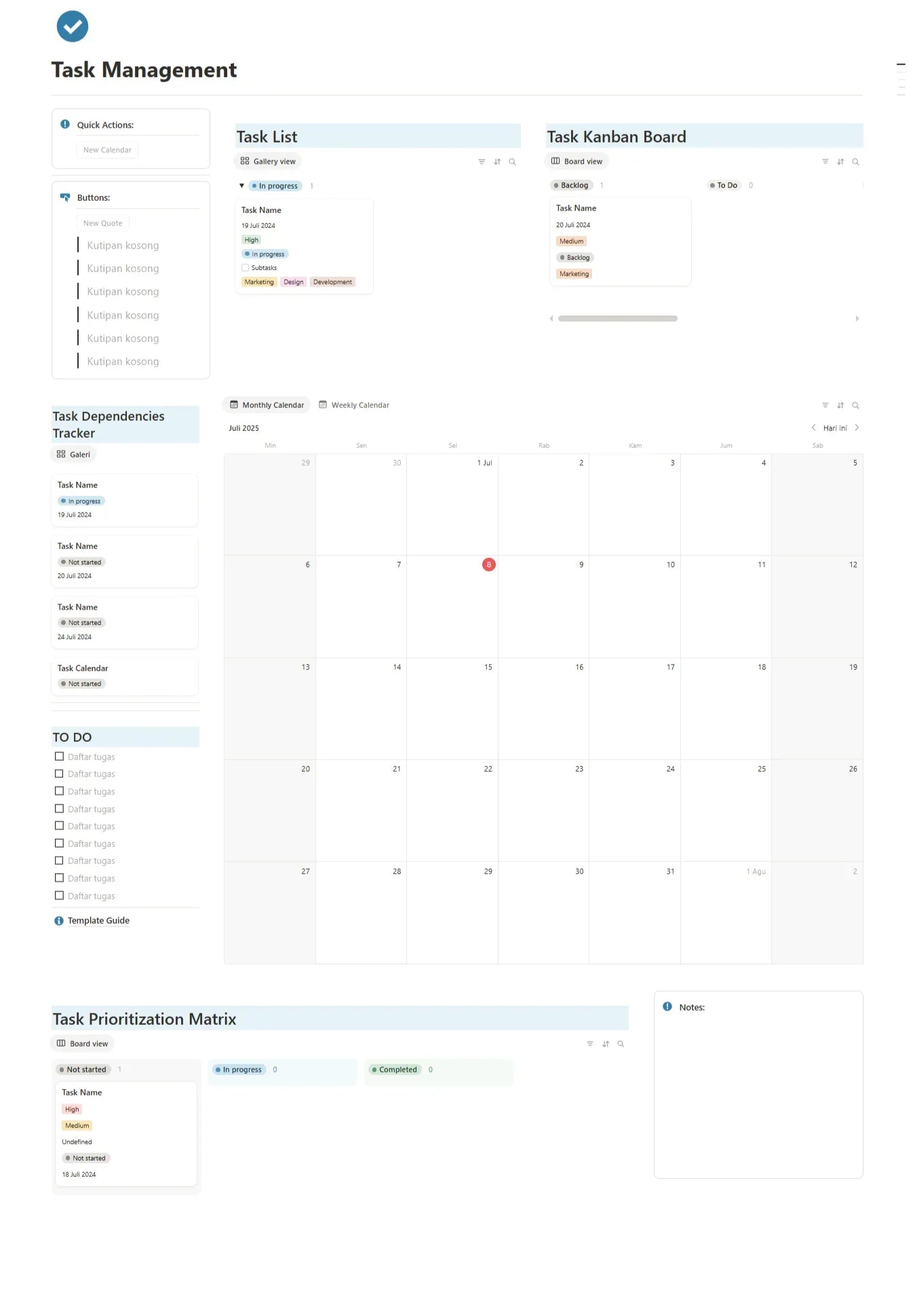 Notion Template - Task Management - Digiloop Store