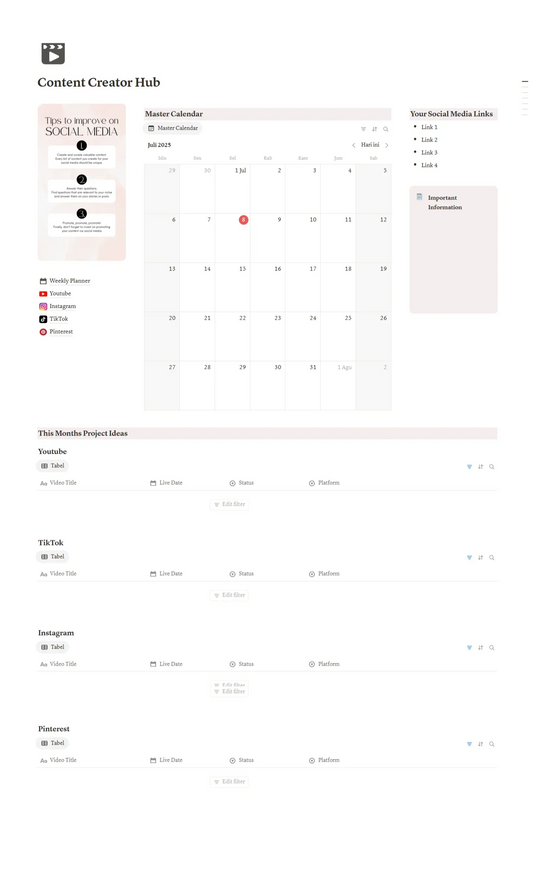 Notion Template - Content Creator Hub - Digiloop Store
